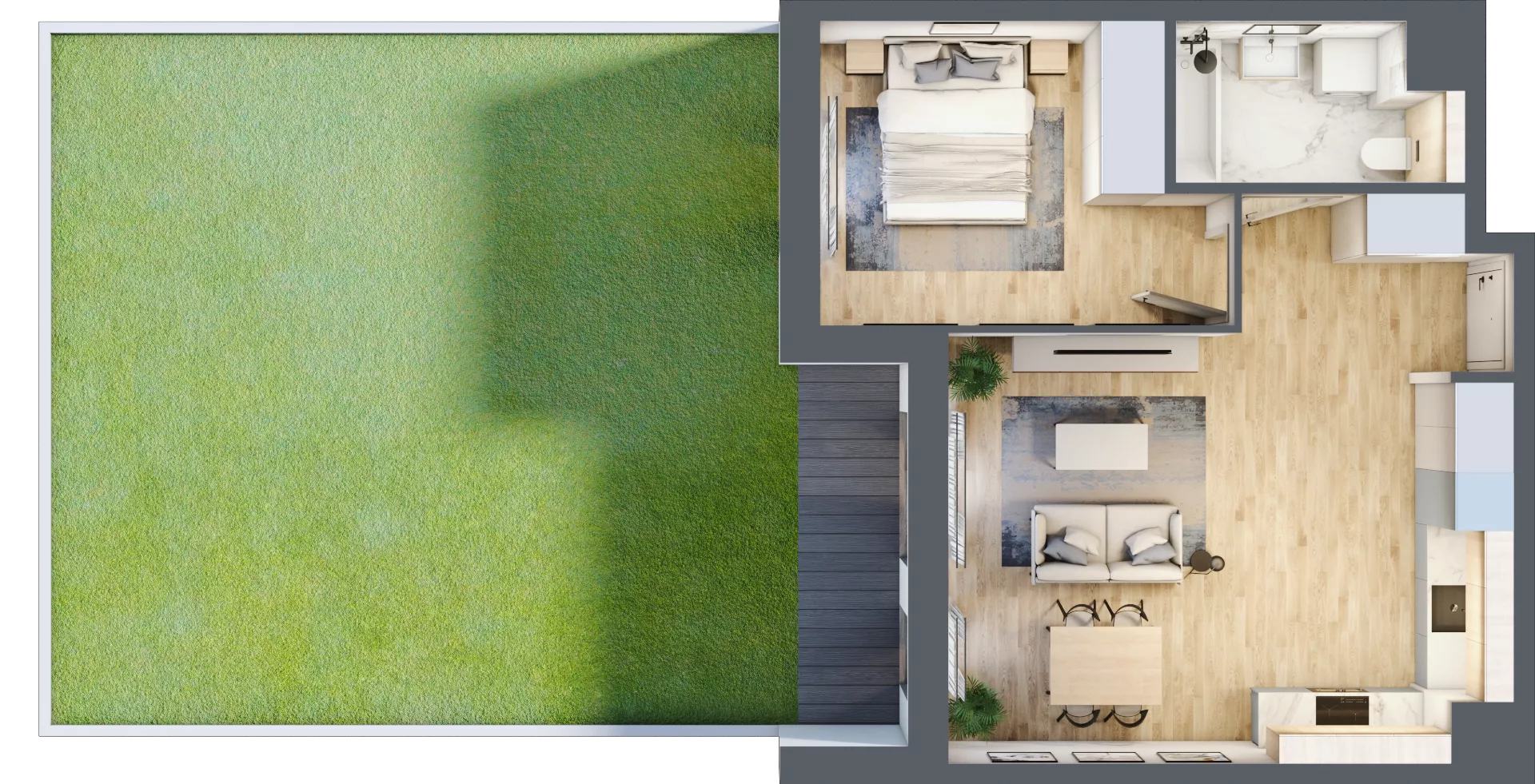 2 pokoje, mieszkanie 46,02 m², parter, oferta nr 2B.03, Skwer Harmonia 2, Kraków, Podgórze, Rybitwy, ul. Półłanki
