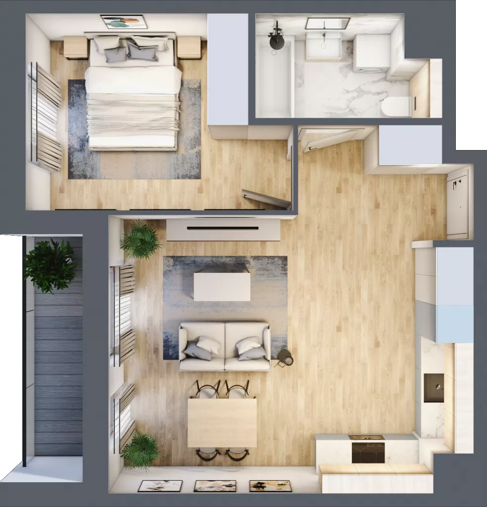 2 pokoje, mieszkanie 46,02 m², piętro 3, oferta nr 2B.26, Skwer Harmonia 2, Kraków, Podgórze, Rybitwy, ul. Półłanki