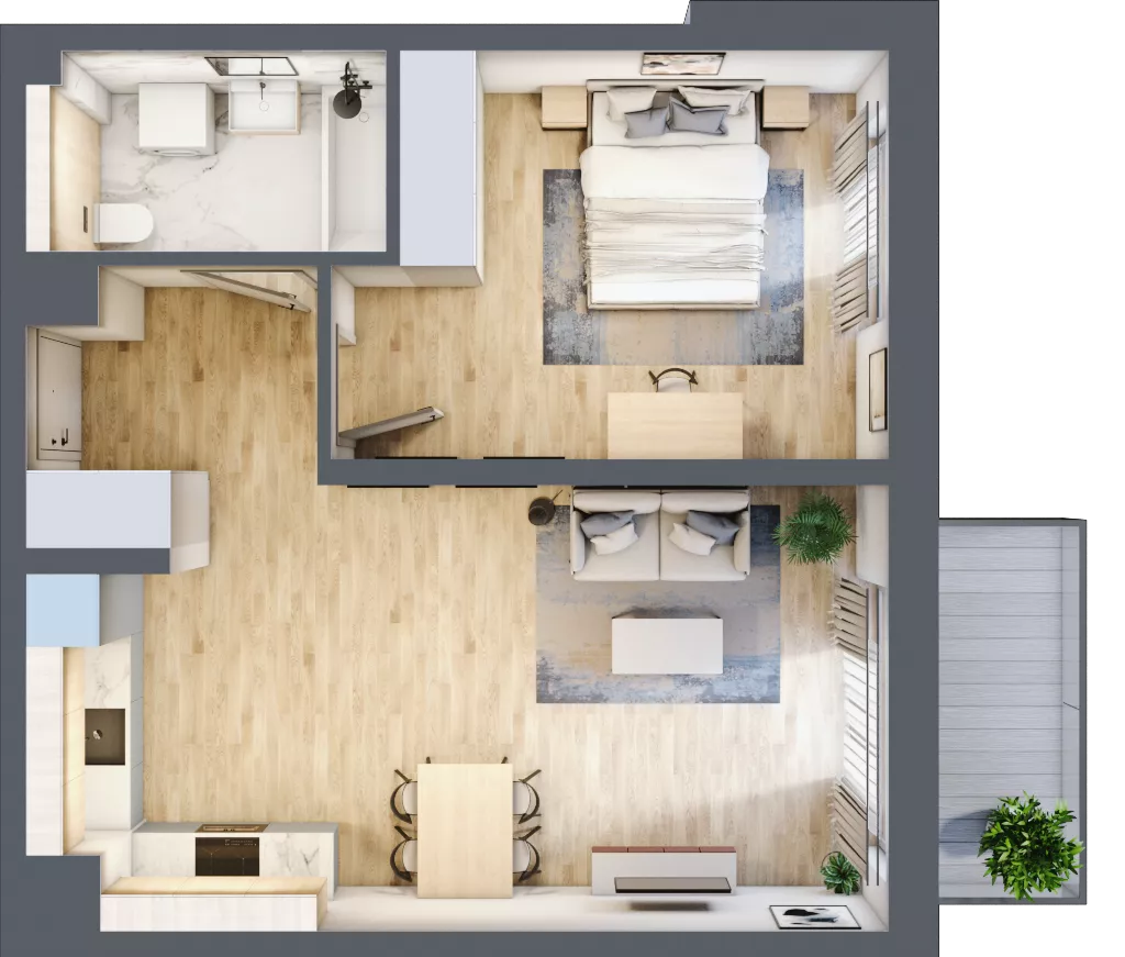 2 pokoje, mieszkanie 49,52 m², piętro 1, oferta nr 2B.08, Skwer Harmonia 2, Kraków, Podgórze, Rybitwy, ul. Półłanki