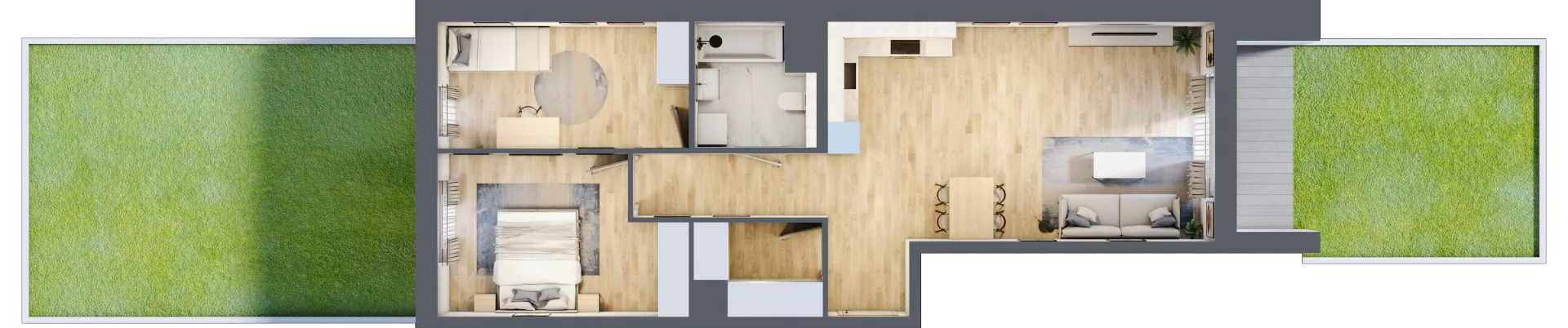 3 pokoje, mieszkanie 70,29 m², parter, oferta nr 2B.02, Skwer Harmonia 2, Kraków, Podgórze, Rybitwy, ul. Półłanki