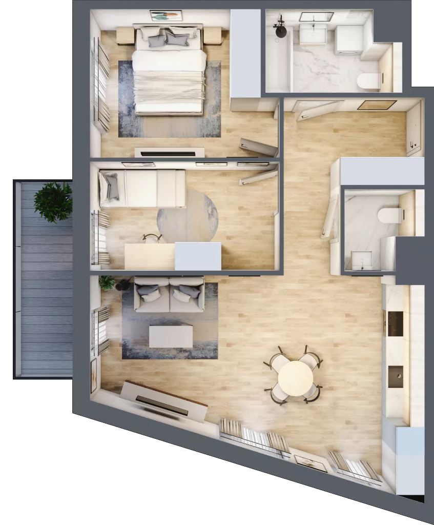 3 pokoje, mieszkanie 63,58 m², piętro 2, oferta nr 2B.20, Skwer Harmonia 2, Kraków, Podgórze, Rybitwy, ul. Półłanki