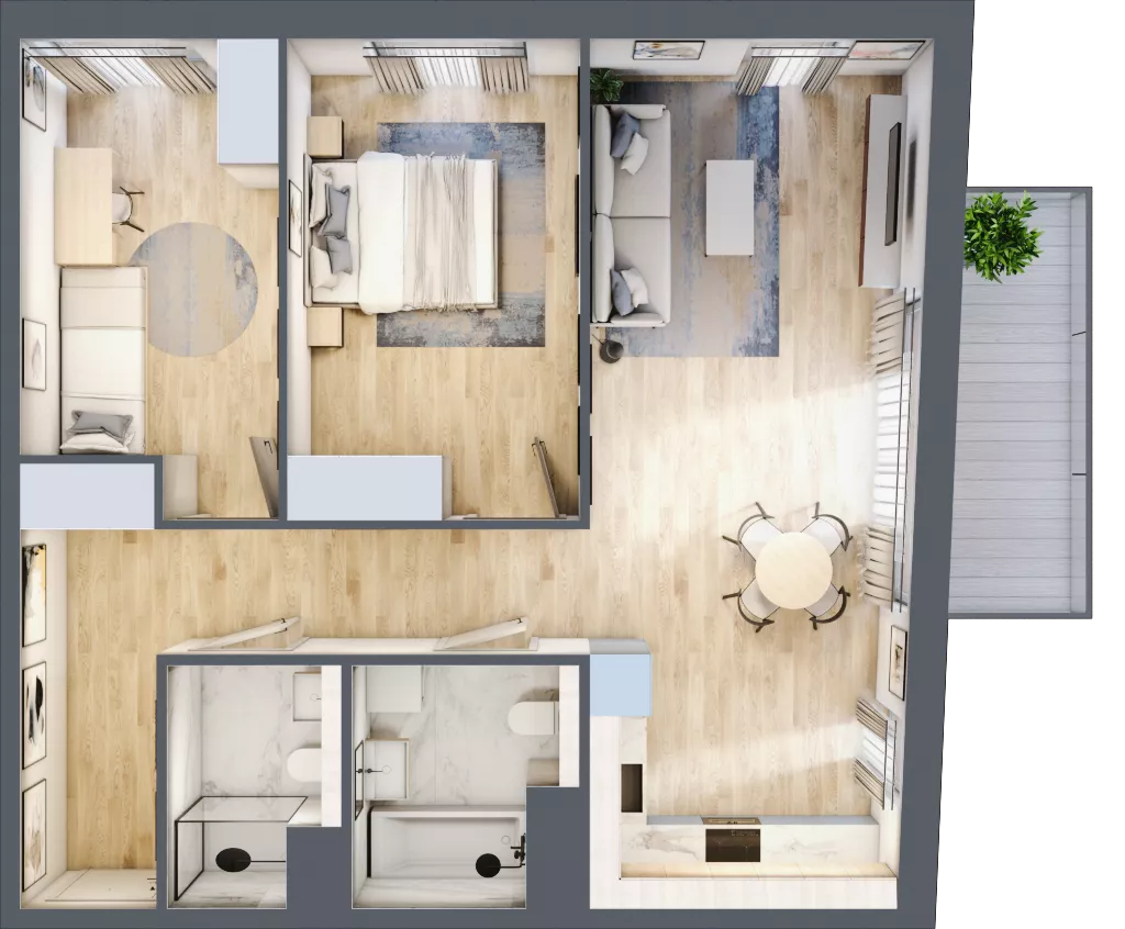 3 pokoje, mieszkanie 69,88 m², piętro 3, oferta nr 2A.33, Skwer Harmonia 2, Kraków, Podgórze, Rybitwy, ul. Półłanki