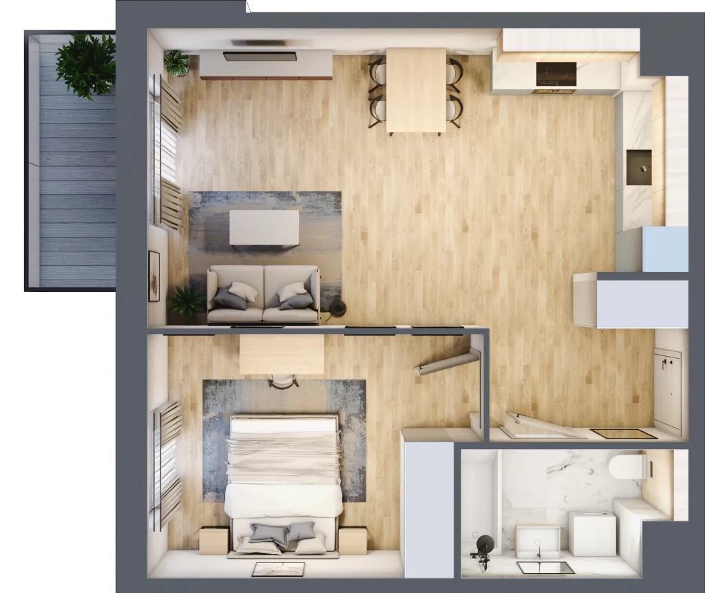 2 pokoje, mieszkanie 49,88 m², piętro 2, oferta nr 2A.26, Skwer Harmonia 2, Kraków, Podgórze, Rybitwy, ul. Półłanki