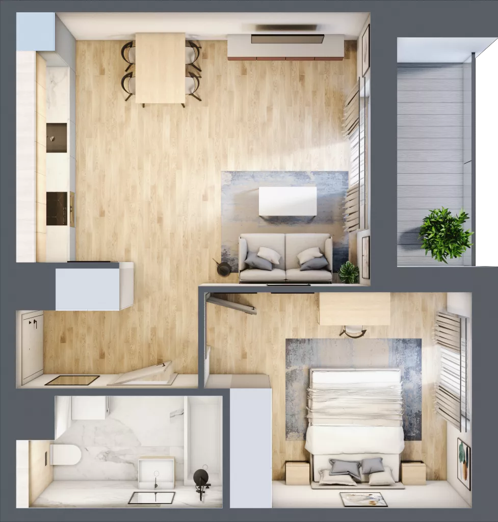 2 pokoje, mieszkanie 46,63 m², piętro 3, oferta nr 2B.23, Skwer Harmonia 2, Kraków, Podgórze, Rybitwy, ul. Półłanki