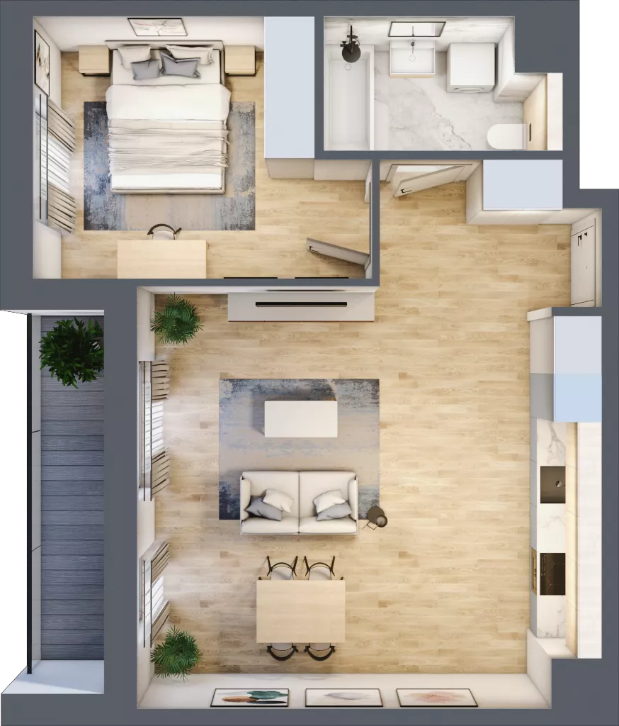 2 pokoje, mieszkanie 52,17 m², piętro 1, oferta nr 2A.15, Skwer Harmonia 2, Kraków, Podgórze, Rybitwy, ul. Półłanki