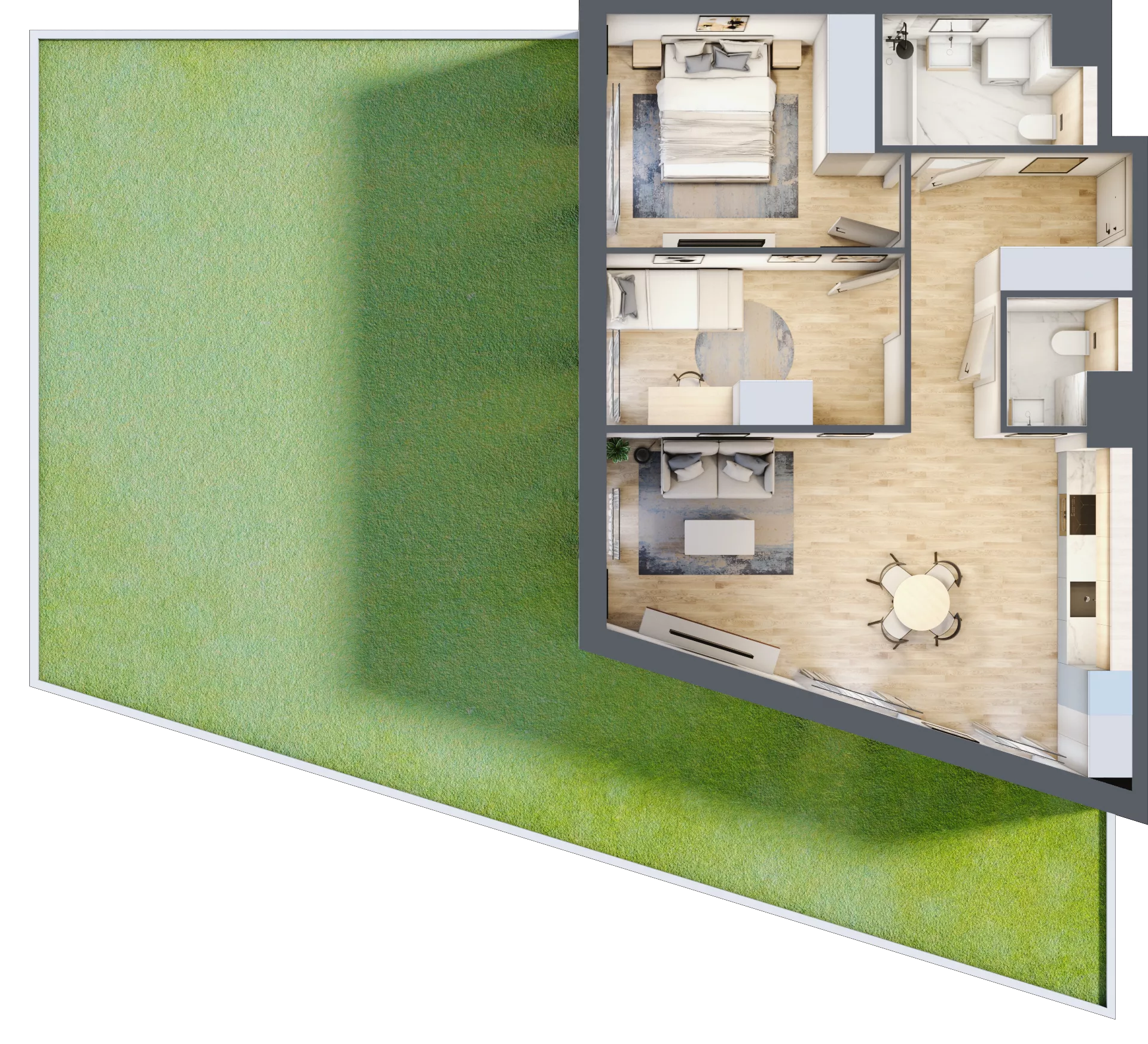 3 pokoje, mieszkanie 63,58 m², parter, oferta nr 2B.05, Skwer Harmonia 2, Kraków, Podgórze, Rybitwy, ul. Półłanki