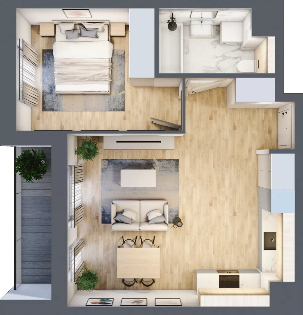 2 pokoje, mieszkanie 46,02 m², piętro 1, oferta nr 2B.10, Skwer Harmonia 2, Kraków, Podgórze, Rybitwy, ul. Półłanki