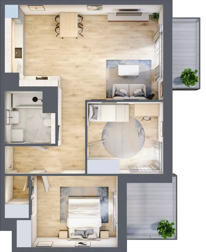 3 pokoje, mieszkanie 67,70 m², piętro 2, oferta nr 2B.14, Skwer Harmonia 2, Kraków, Podgórze, Rybitwy, ul. Półłanki