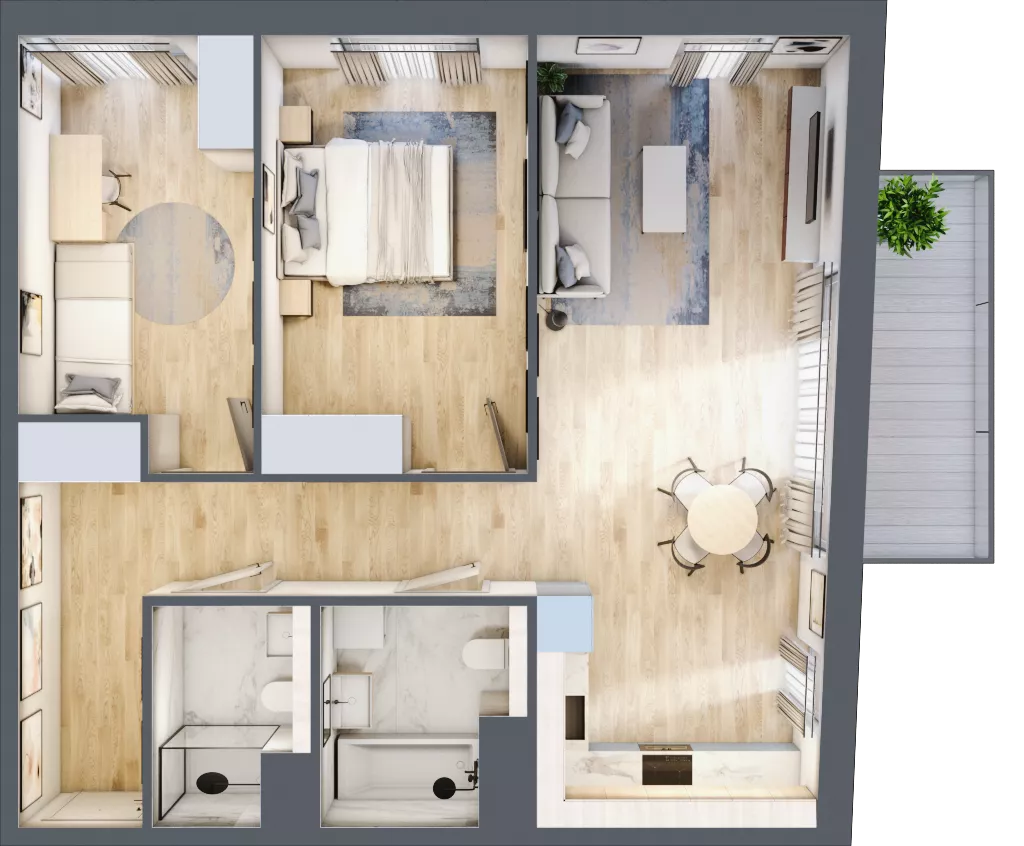 3 pokoje, mieszkanie 69,88 m², piętro 1, oferta nr 2A.13, Skwer Harmonia 2, Kraków, Podgórze, Rybitwy, ul. Półłanki