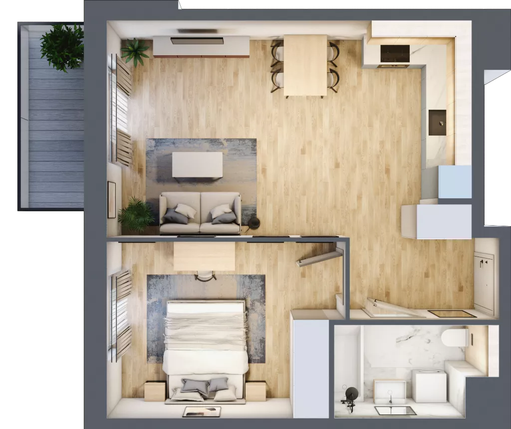 2 pokoje, mieszkanie 48,34 m², piętro 1, oferta nr 2A.18, Skwer Harmonia 2, Kraków, Podgórze, Rybitwy, ul. Półłanki
