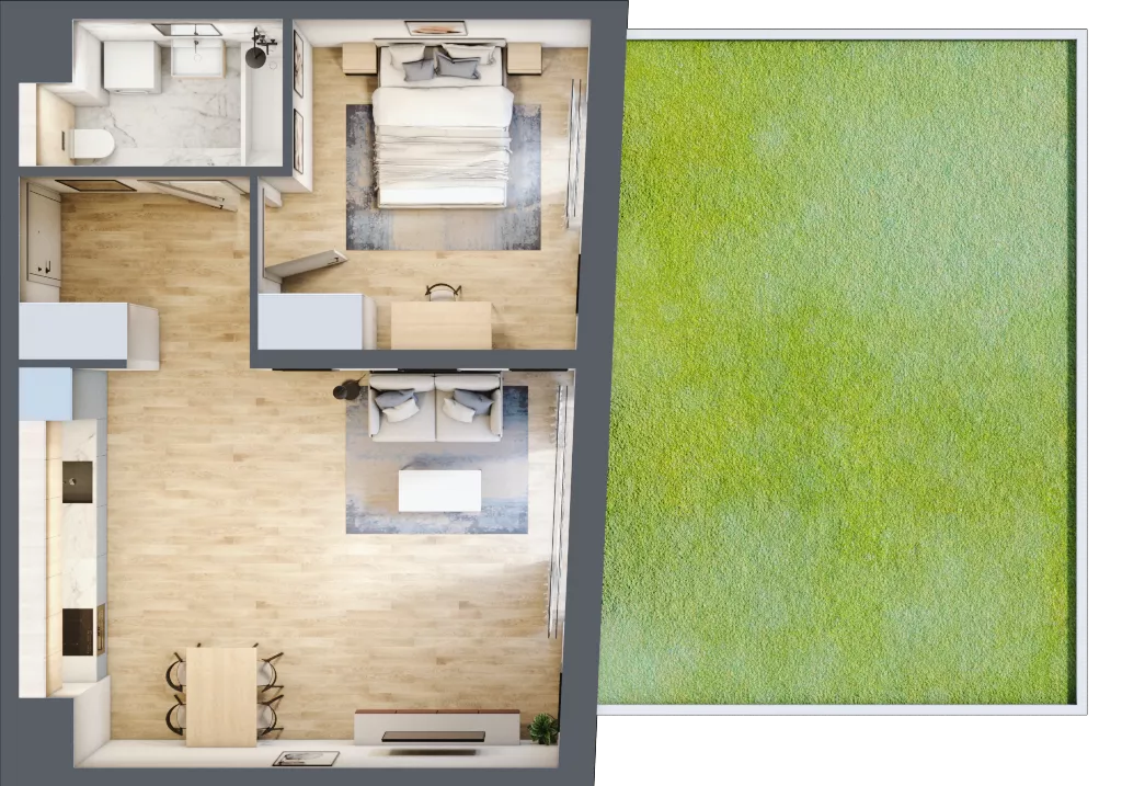 2 pokoje, mieszkanie 51,45 m², parter, oferta nr 2A.01, Skwer Harmonia 2, Kraków, Podgórze, Rybitwy, ul. Półłanki