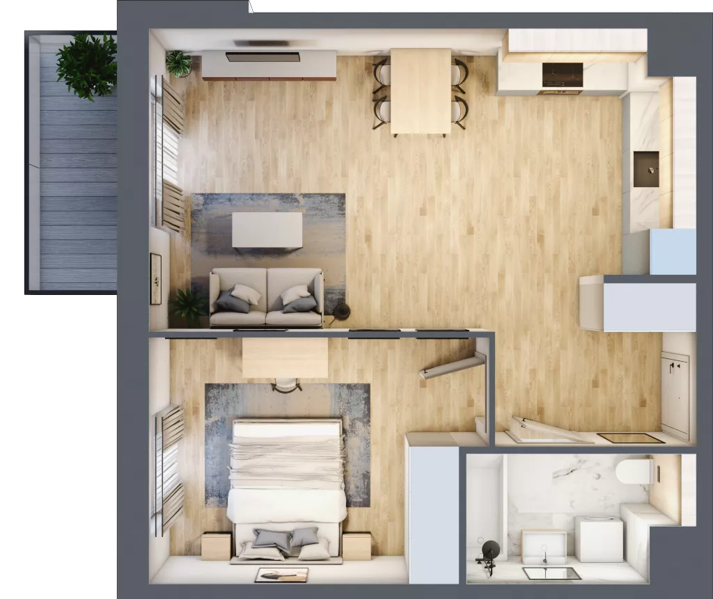 2 pokoje, mieszkanie 49,88 m², piętro 1, oferta nr 2A.16, Skwer Harmonia 2, Kraków, Podgórze, Rybitwy, ul. Półłanki