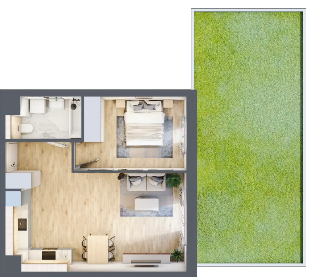 2 pokoje, mieszkanie 47,58 m², parter, oferta nr 2A.10, Skwer Harmonia 2, Kraków, Podgórze, Rybitwy, ul. Półłanki