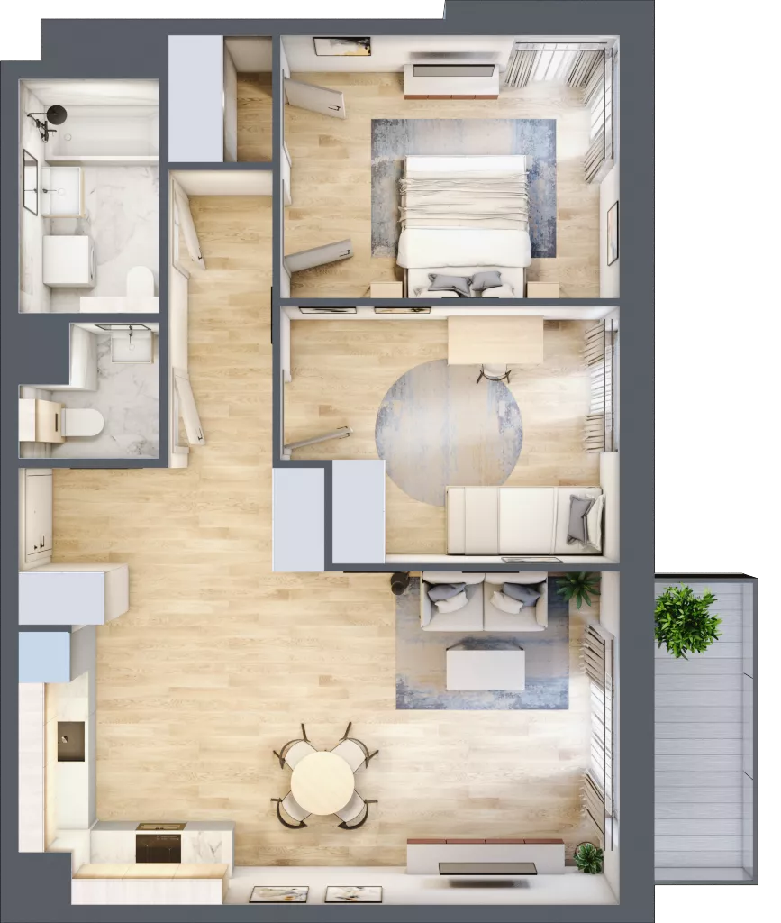3 pokoje, mieszkanie 69,82 m², piętro 1, oferta nr 2A.20, Skwer Harmonia 2, Kraków, Podgórze, Rybitwy, ul. Półłanki