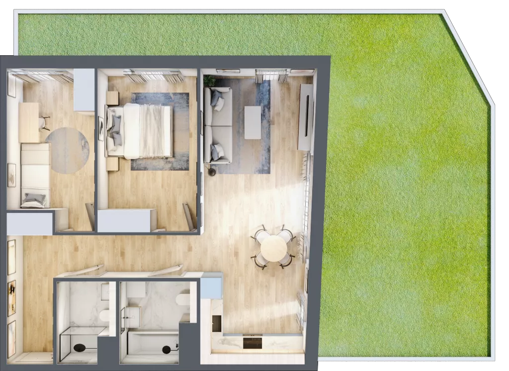 3 pokoje, mieszkanie 69,88 m², parter, oferta nr 2A.03, Skwer Harmonia 2, Kraków, Podgórze, Rybitwy, ul. Półłanki