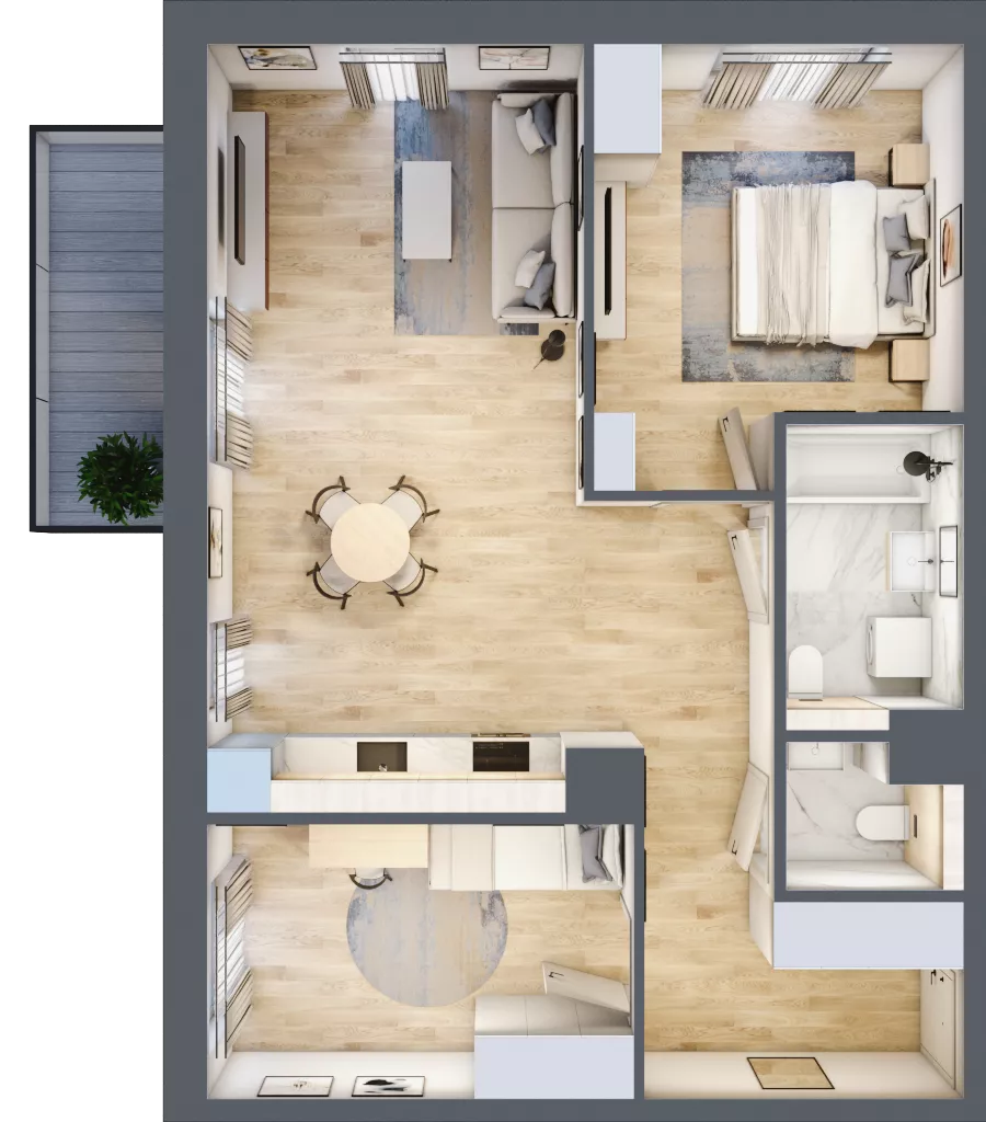 3 pokoje, mieszkanie 67,97 m², piętro 1, oferta nr 2A.14, Skwer Harmonia 2, Kraków, Podgórze, Rybitwy, ul. Półłanki
