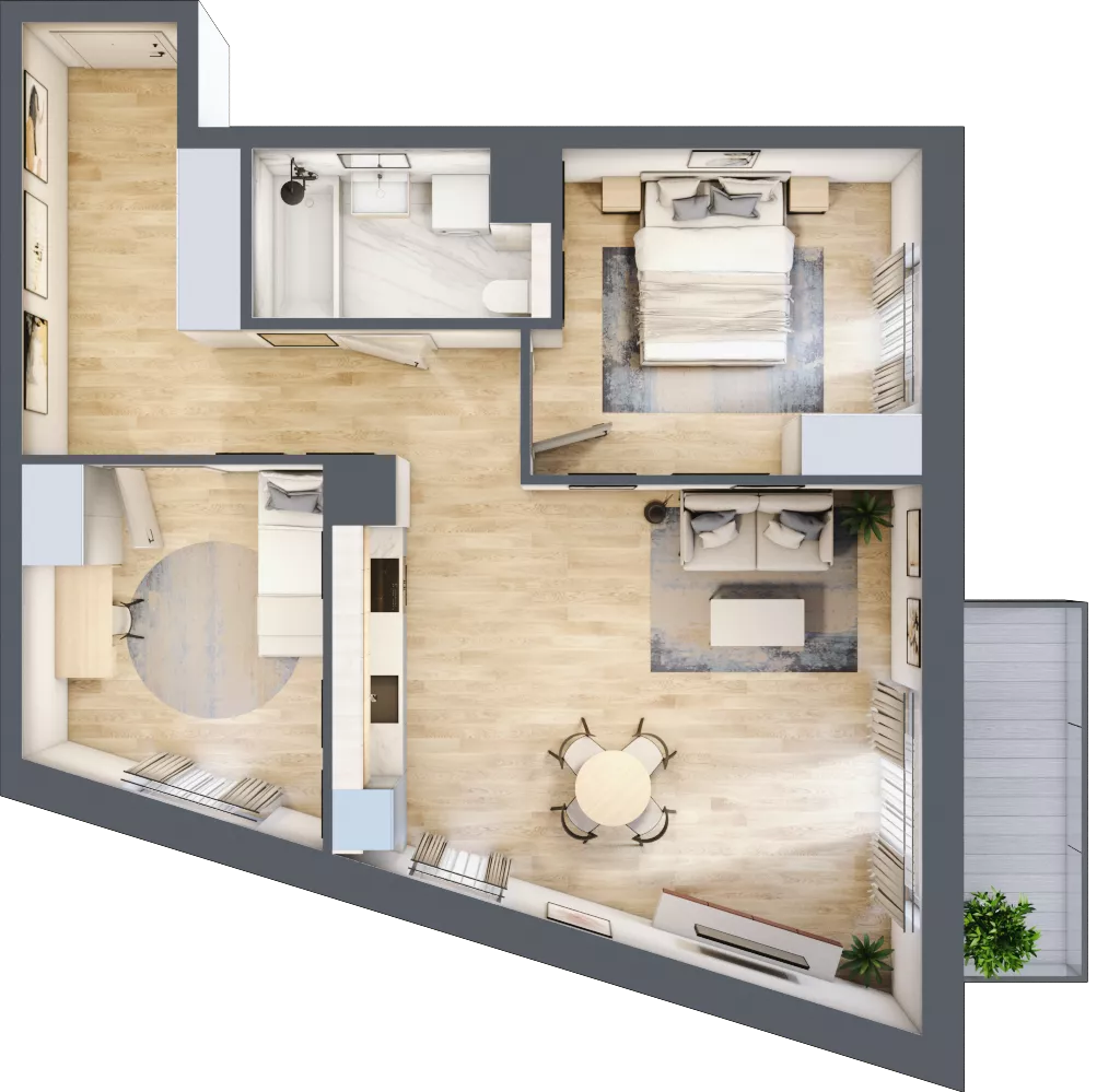 3 pokoje, mieszkanie 64,74 m², piętro 3, oferta nr 2B.29, Skwer Harmonia 2, Kraków, Podgórze, Rybitwy, ul. Półłanki