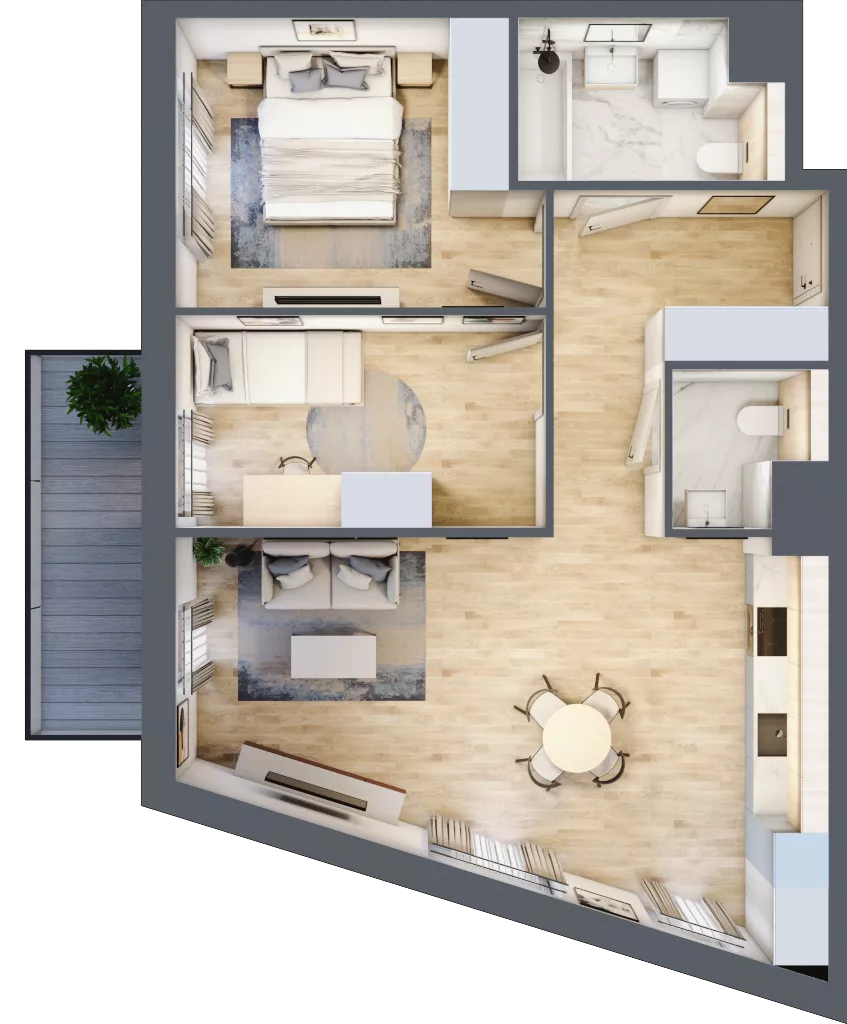 3 pokoje, mieszkanie 63,58 m², piętro 3, oferta nr 2B.28, Skwer Harmonia 2, Kraków, Podgórze, Rybitwy, ul. Półłanki