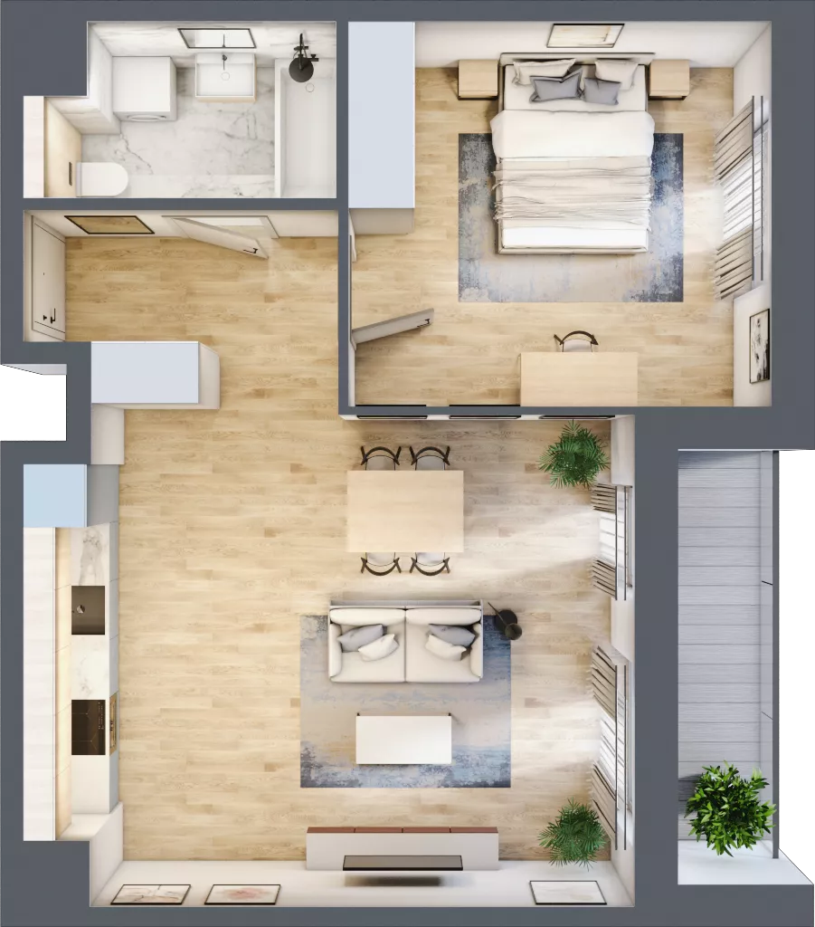 2 pokoje, mieszkanie 51,74 m², piętro 1, oferta nr 3A.17, Skwer Harmonia 2, Kraków, Podgórze, Rybitwy, ul. Półłanki