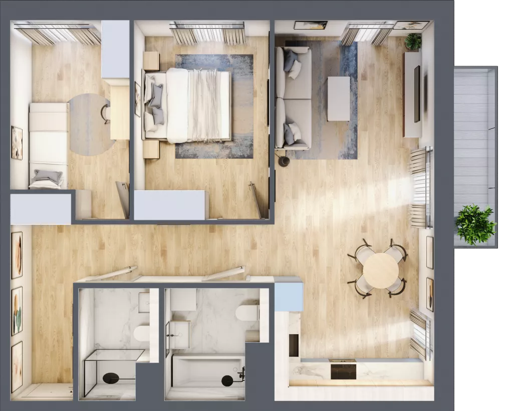 3 pokoje, mieszkanie 67,26 m², piętro 1, oferta nr 3A.14, Skwer Harmonia 2, Kraków, Podgórze, Rybitwy, ul. Półłanki