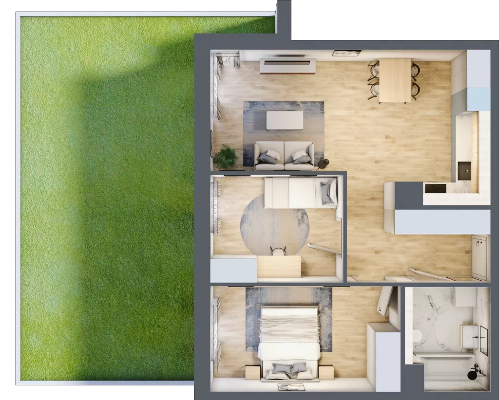 3 pokoje, mieszkanie 60,07 m², parter, oferta nr 3B.11, Skwer Harmonia 2, Kraków, Podgórze, Rybitwy, ul. Półłanki