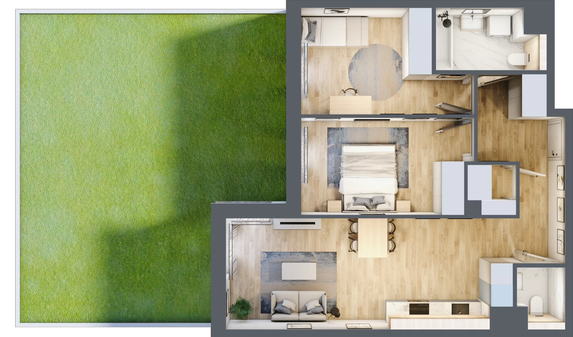 3 pokoje, mieszkanie 63,60 m², parter, oferta nr 3A.02, Skwer Harmonia 2, Kraków, Podgórze, Rybitwy, ul. Półłanki