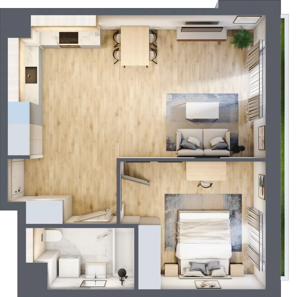 2 pokoje, mieszkanie 51,23 m², parter, oferta nr 3B.08, Skwer Harmonia 2, Kraków, Podgórze, Rybitwy, ul. Półłanki