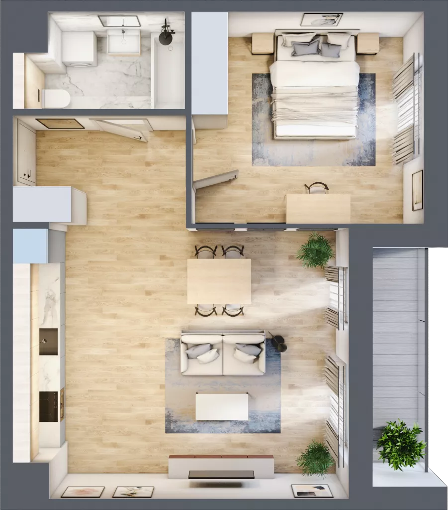 2 pokoje, mieszkanie 52,40 m², piętro 1, oferta nr 3B.16, Skwer Harmonia 2, Kraków, Podgórze, Rybitwy, ul. Półłanki