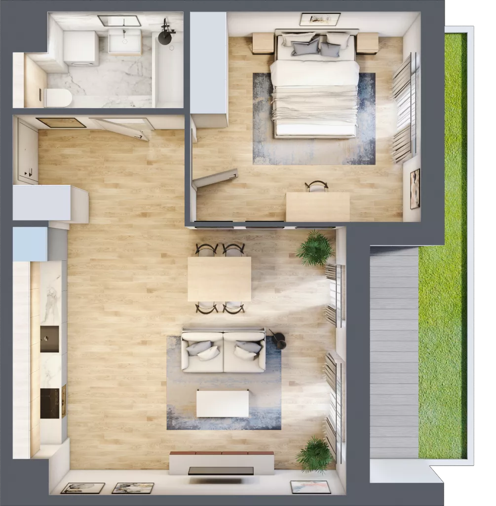 2 pokoje, mieszkanie 52,40 m², parter, oferta nr 3A.05, Skwer Harmonia 2, Kraków, Podgórze, Rybitwy, ul. Półłanki