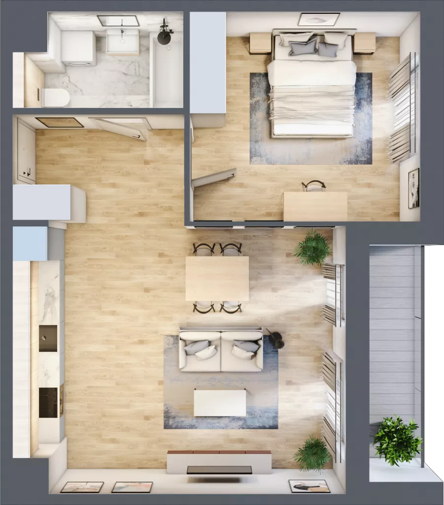 2 pokoje, mieszkanie 52,40 m², piętro 2, oferta nr 3B.27, Skwer Harmonia 2, Kraków, Podgórze, Rybitwy, ul. Półłanki