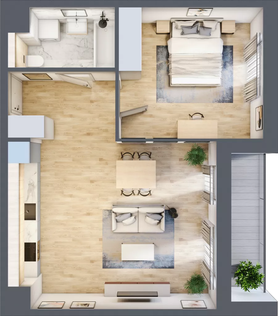 2 pokoje, mieszkanie 52,40 m², piętro 3, oferta nr 3A.35, Skwer Harmonia 2, Kraków, Podgórze, Rybitwy, ul. Półłanki