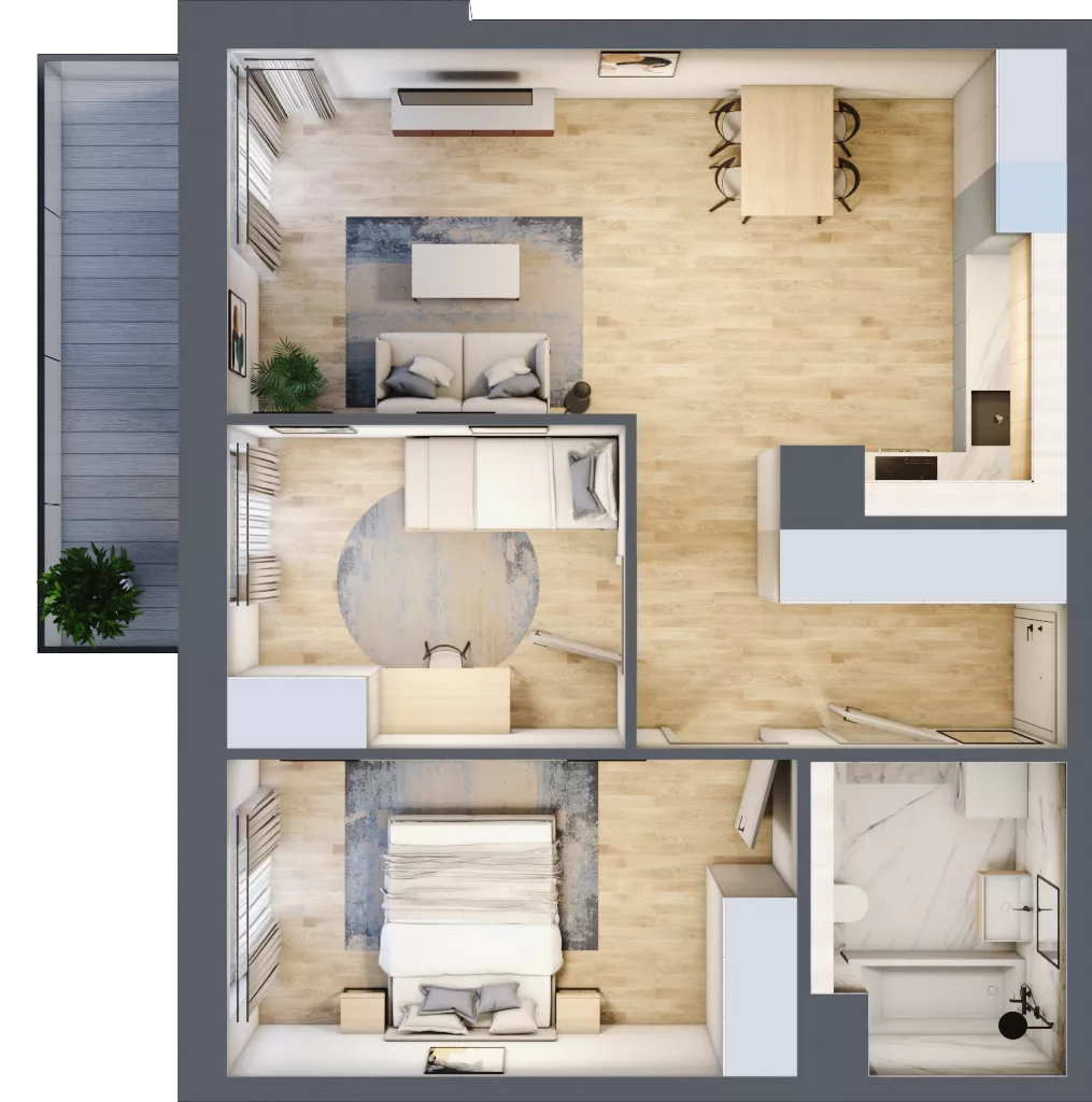 3 pokoje, mieszkanie 60,07 m², piętro 2, oferta nr 3B.33, Skwer Harmonia 2, Kraków, Podgórze, Rybitwy, ul. Półłanki