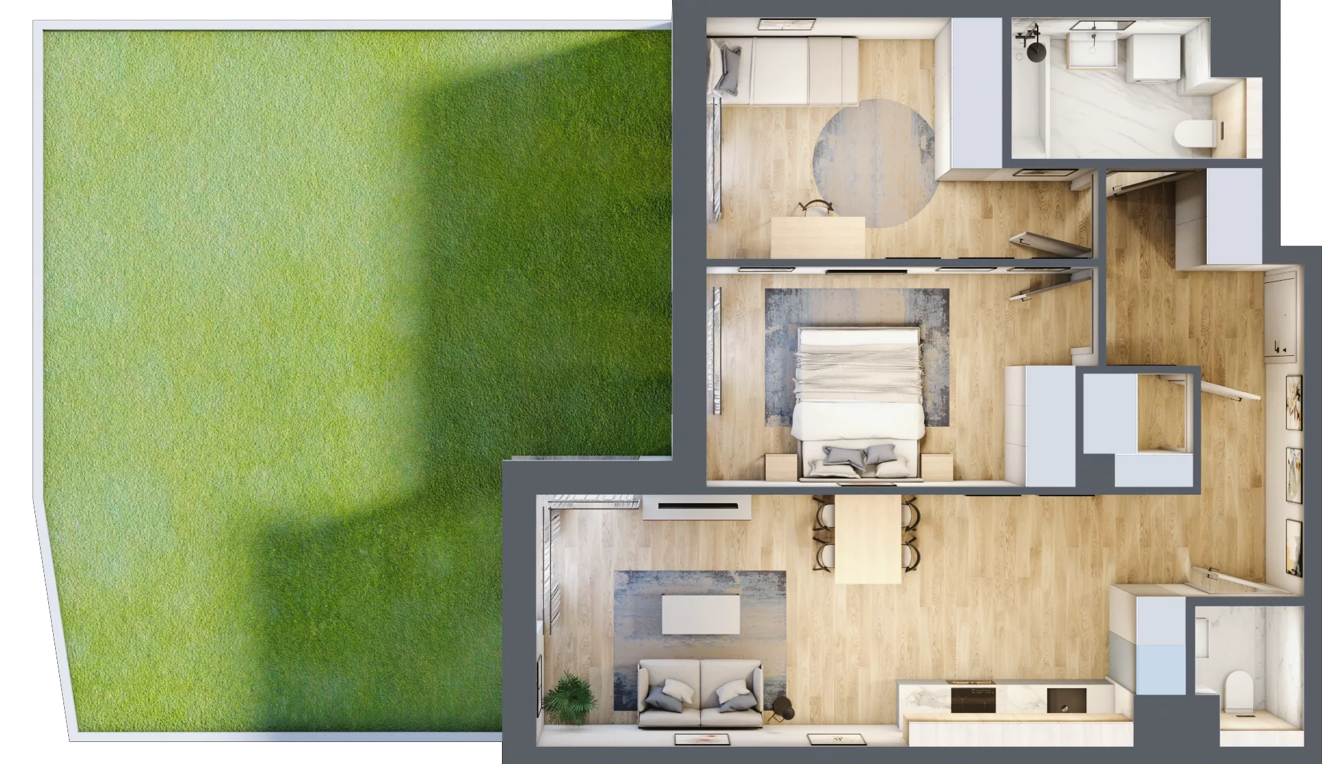 3 pokoje, mieszkanie 63,60 m², parter, oferta nr 3B.02, Skwer Harmonia 2, Kraków, Podgórze, Rybitwy, ul. Półłanki