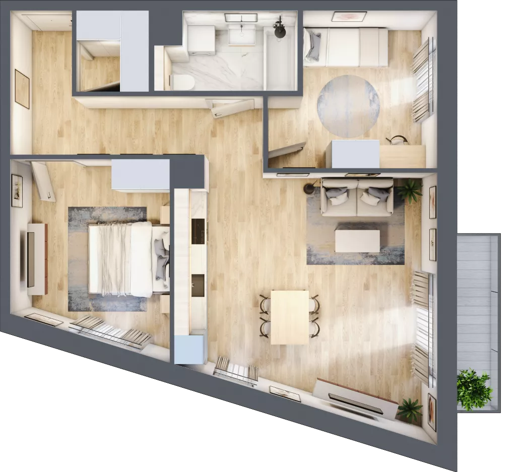 3 pokoje, mieszkanie 65,29 m², piętro 3, oferta nr 3B.42, Skwer Harmonia 2, Kraków, Podgórze, Rybitwy, ul. Półłanki