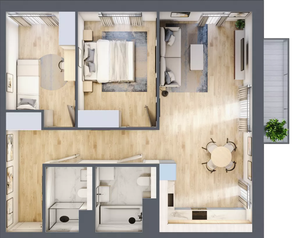 3 pokoje, mieszkanie 67,26 m², piętro 3, oferta nr 3A.34, Skwer Harmonia 2, Kraków, Podgórze, Rybitwy, ul. Półłanki