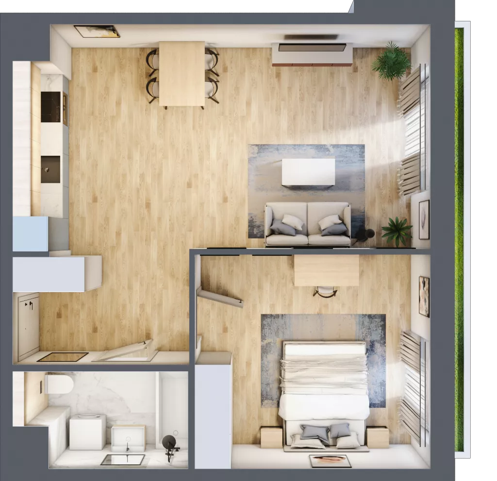 2 pokoje, mieszkanie 52,44 m², parter, oferta nr 3B.06, Skwer Harmonia 2, Kraków, Podgórze, Rybitwy, ul. Półłanki