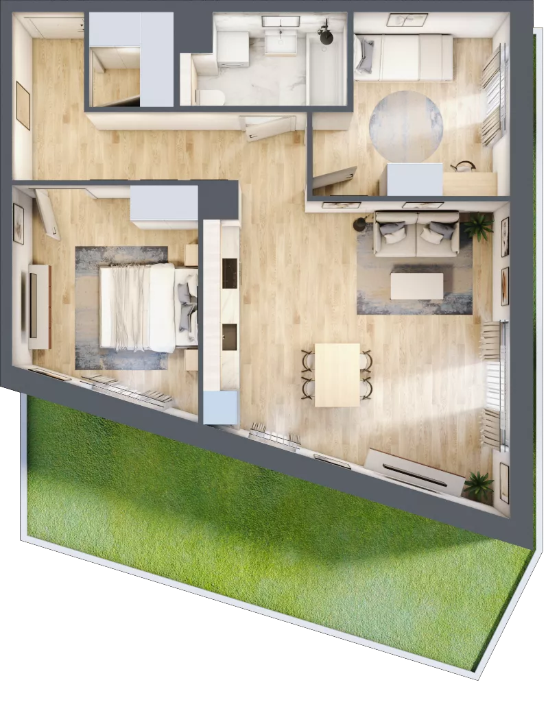 3 pokoje, mieszkanie 65,29 m², parter, oferta nr 3B.09, Skwer Harmonia 2, Kraków, Podgórze, Rybitwy, ul. Półłanki