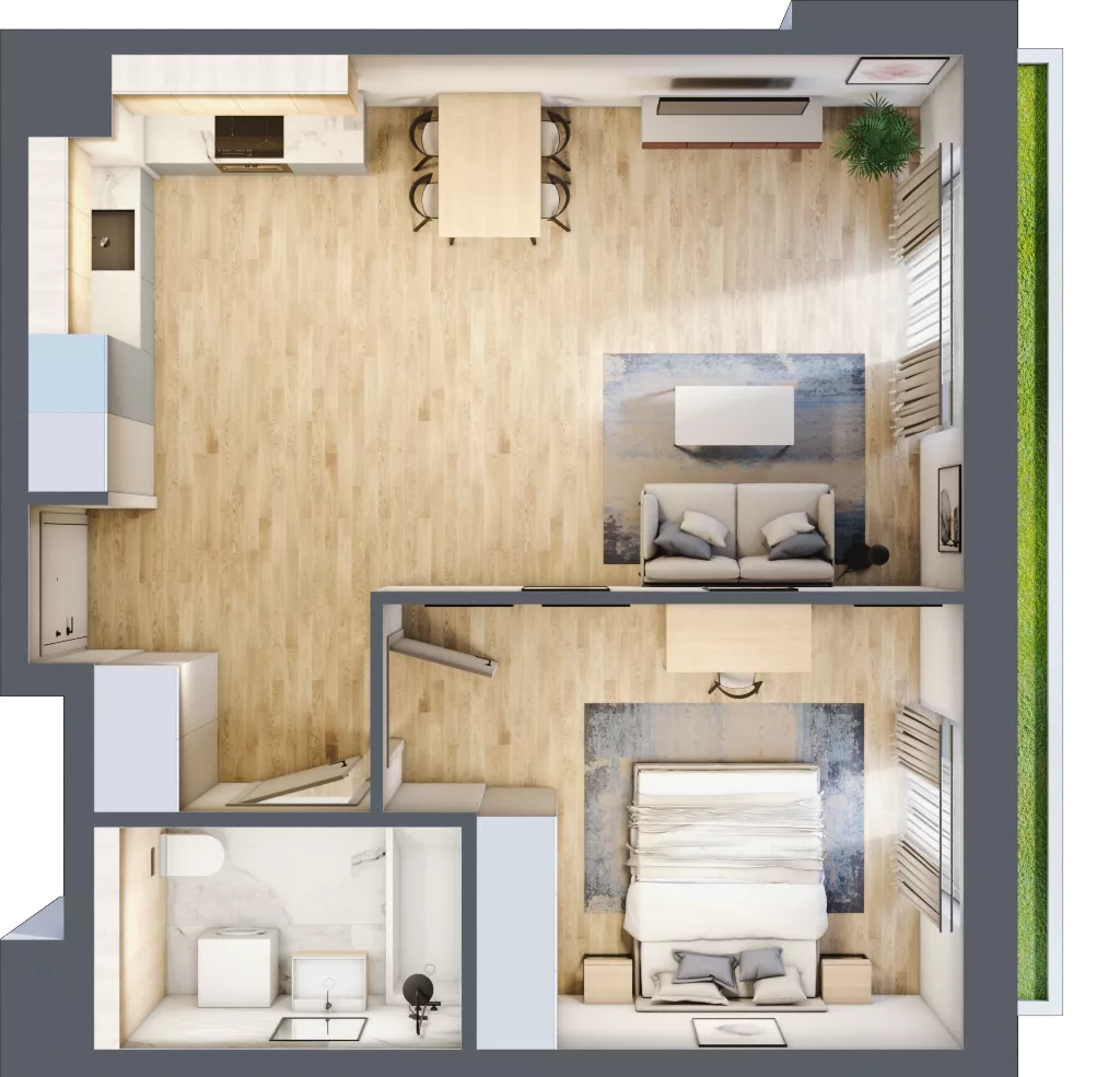 2 pokoje, mieszkanie 51,42 m², parter, oferta nr 3A.08, Skwer Harmonia 2, Kraków, Podgórze, Rybitwy, ul. Półłanki