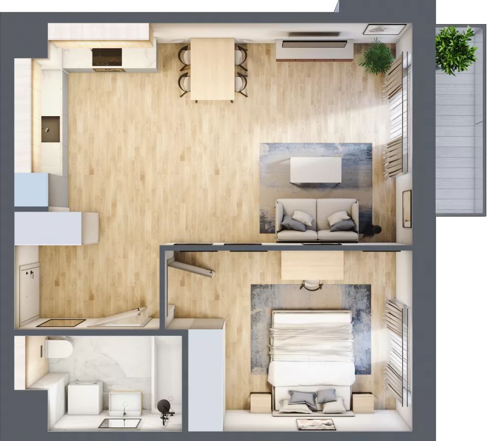 2 pokoje, mieszkanie 50,30 m², piętro 3, oferta nr 3B.37, Skwer Harmonia 2, Kraków, Podgórze, Rybitwy, ul. Półłanki