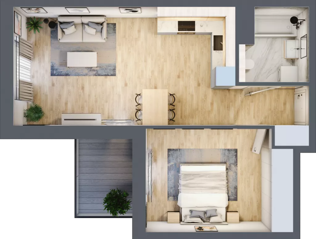 2 pokoje, mieszkanie 47,98 m², piętro 3, oferta nr 3A.31, Skwer Harmonia 2, Kraków, Podgórze, Rybitwy, ul. Półłanki
