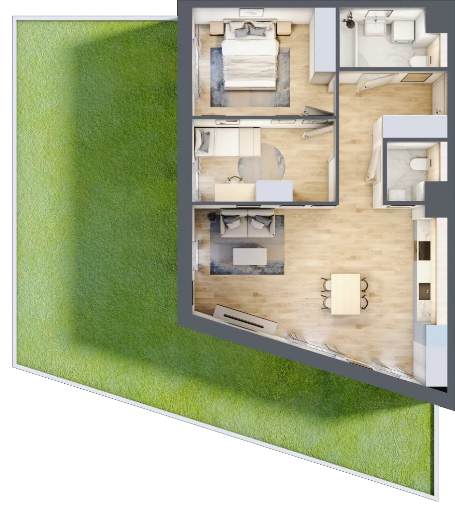 3 pokoje, mieszkanie 66,32 m², parter, oferta nr 3B.10, Skwer Harmonia 2, Kraków, Podgórze, Rybitwy, ul. Półłanki