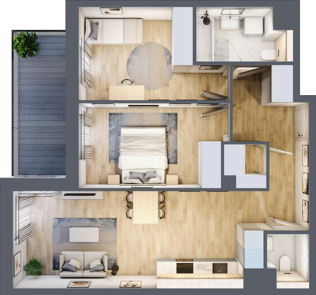 3 pokoje, mieszkanie 63,60 m², piętro 3, oferta nr 3A.32, Skwer Harmonia 2, Kraków, Podgórze, Rybitwy, ul. Półłanki