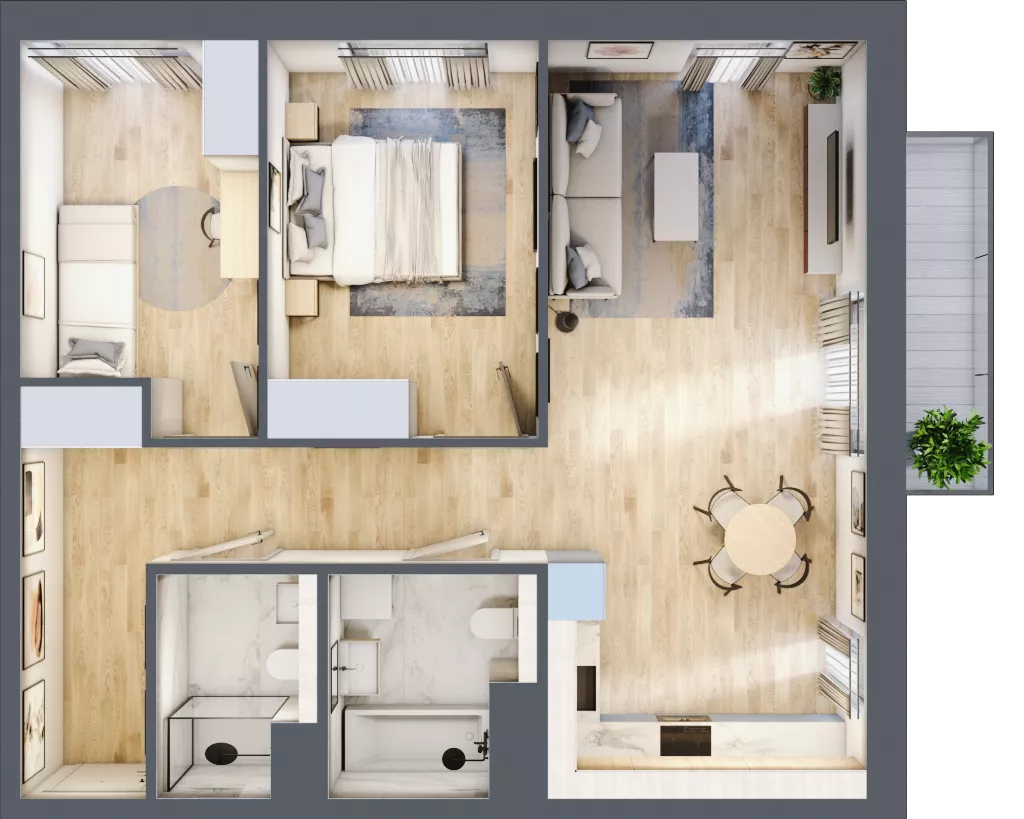 3 pokoje, mieszkanie 67,26 m², piętro 2, oferta nr 3A.24, Skwer Harmonia 2, Kraków, Podgórze, Rybitwy, ul. Półłanki