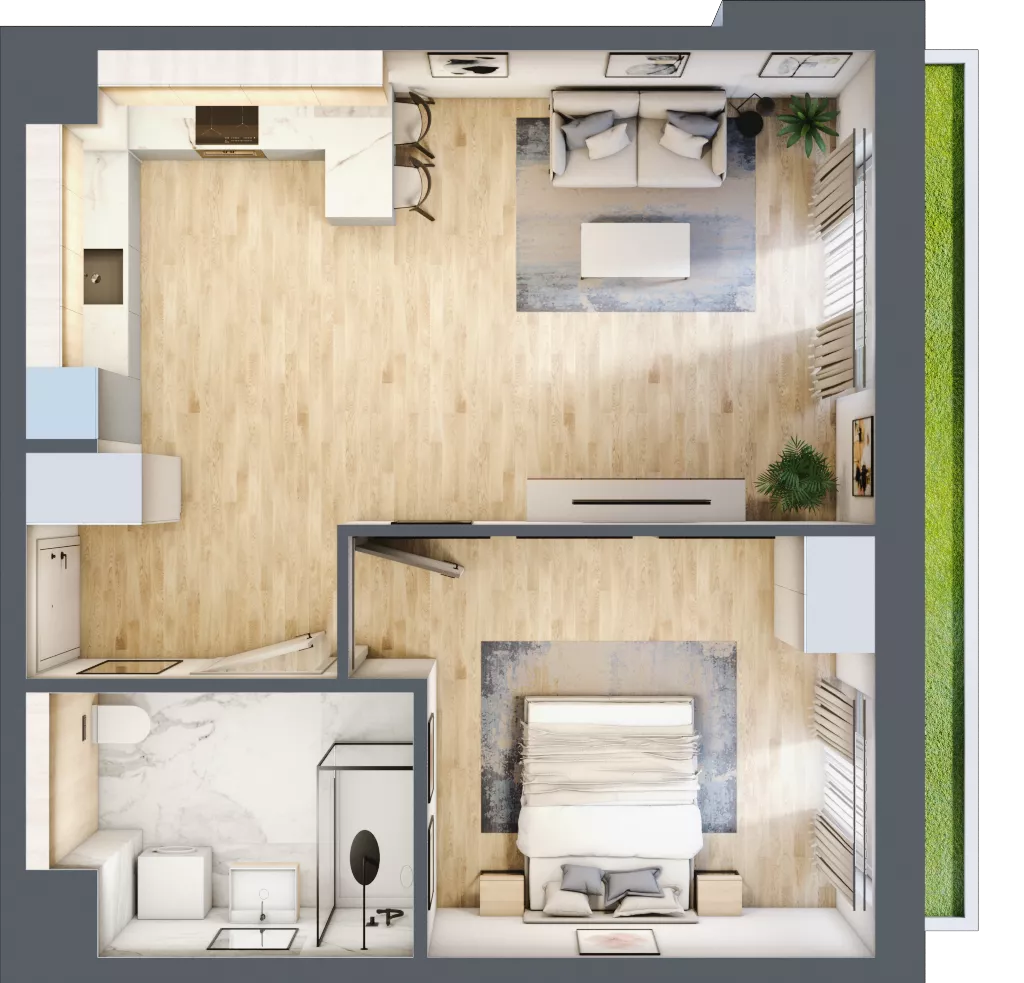 2 pokoje, mieszkanie 52,36 m², parter, oferta nr 3A.06, Skwer Harmonia 2, Kraków, Podgórze, Rybitwy, ul. Półłanki