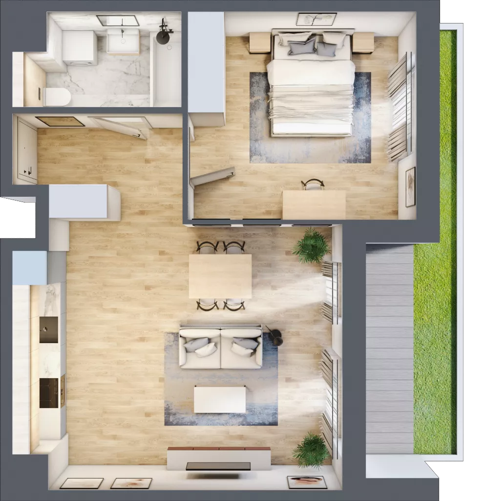 2 pokoje, mieszkanie 51,74 m², parter, oferta nr 3A.07, Skwer Harmonia 2, Kraków, Podgórze, Rybitwy, ul. Półłanki