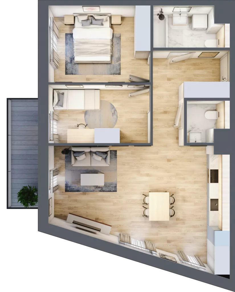 3 pokoje, mieszkanie 66,32 m², piętro 2, oferta nr 3B.32, Skwer Harmonia 2, Kraków, Podgórze, Rybitwy, ul. Półłanki