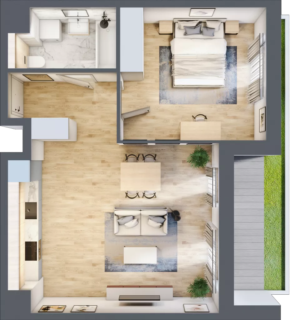 2 pokoje, mieszkanie 51,74 m², parter, oferta nr 3B.07, Skwer Harmonia 2, Kraków, Podgórze, Rybitwy, ul. Półłanki