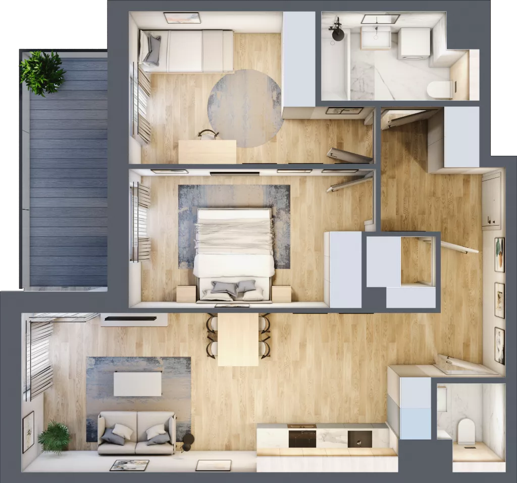 3 pokoje, mieszkanie 63,60 m², piętro 1, oferta nr 3A.12, Skwer Harmonia 2, Kraków, Podgórze, Rybitwy, ul. Półłanki