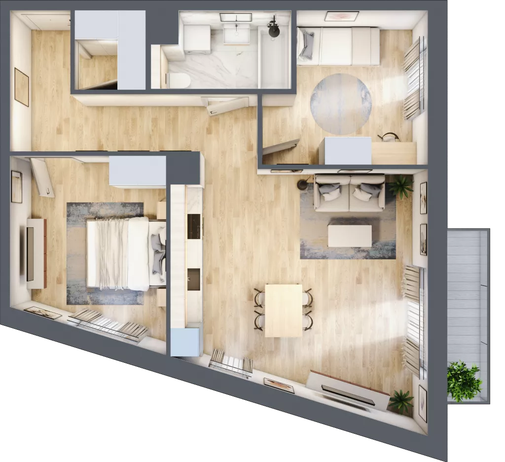 3 pokoje, mieszkanie 65,29 m², piętro 1, oferta nr 3B.20, Skwer Harmonia 2, Kraków, Podgórze, Rybitwy, ul. Półłanki