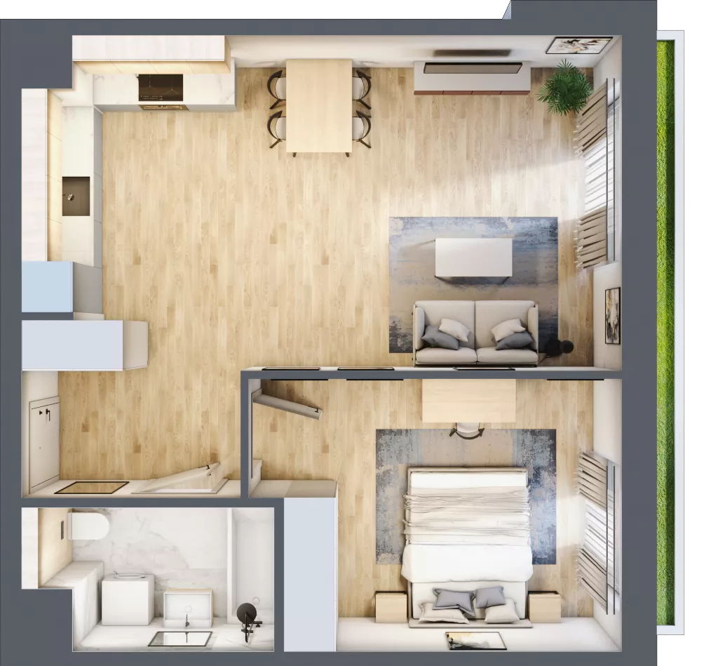 2 pokoje, mieszkanie 50,30 m², parter, oferta nr 3B.04, Skwer Harmonia 2, Kraków, Podgórze, Rybitwy, ul. Półłanki